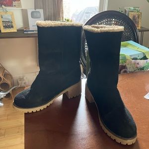 Black Fake shearling suede heeled boots